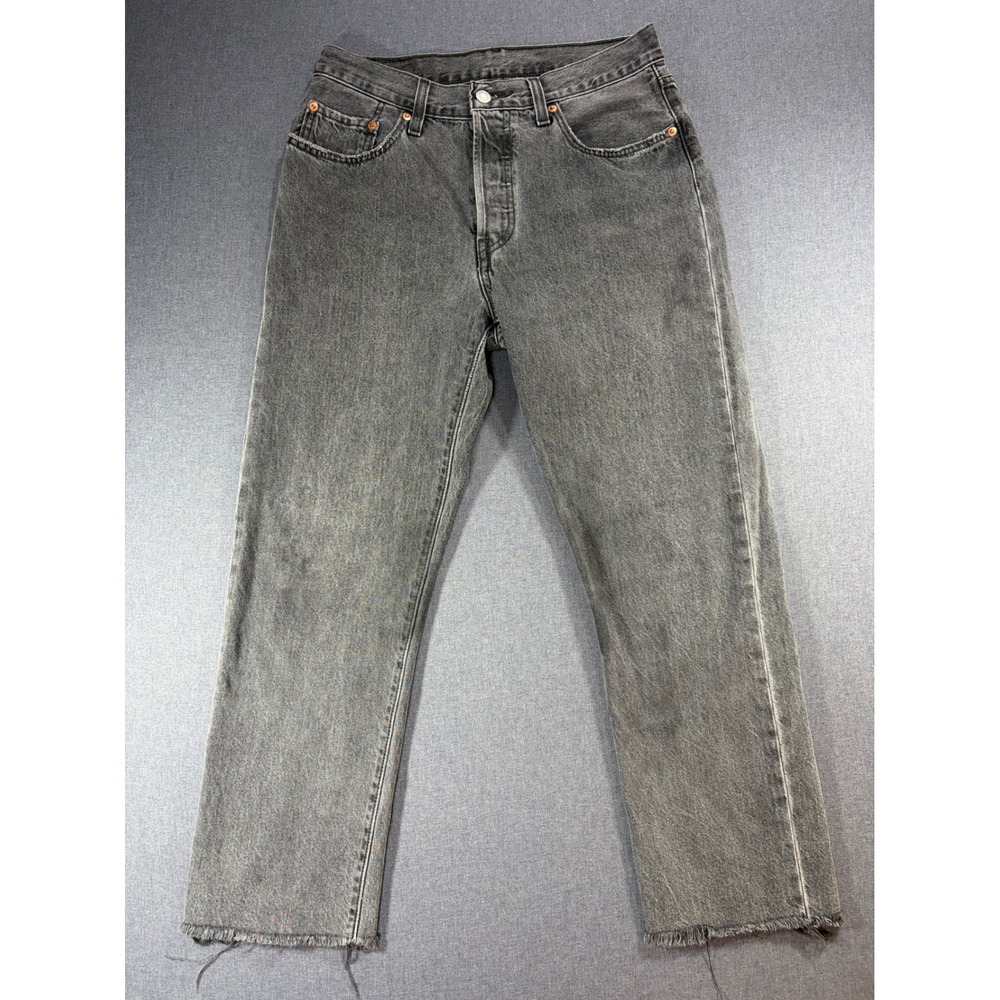 Levis 501 Original Fit Grey High Rise Straight Leg Raw Hem Jeans W27 L25